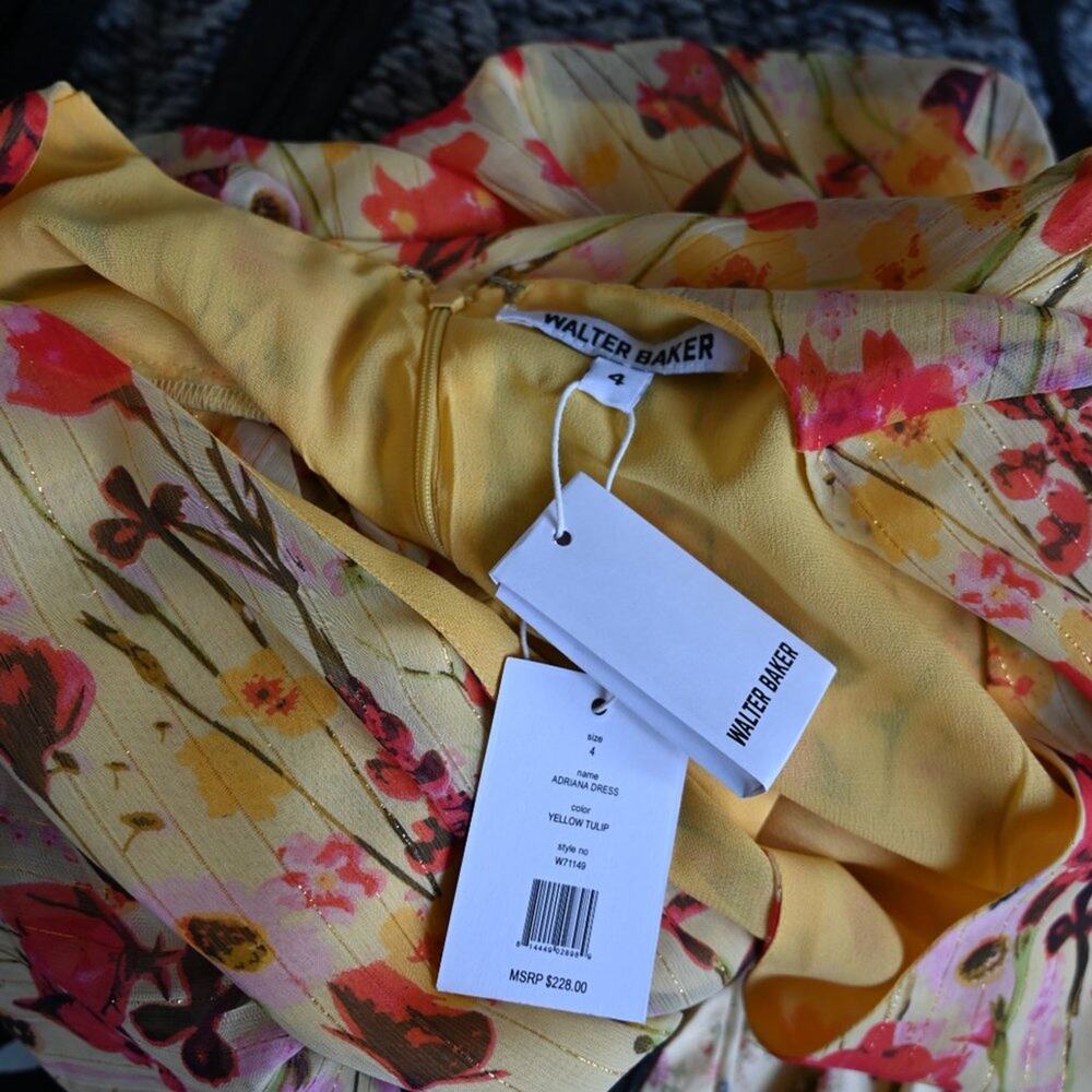 Walter Baker Size 4 NWT Floral Yellow Tulip Adriana Dress | Size 4 - Picture 8 of 11